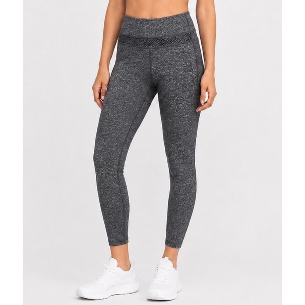 Lululemon Gray Heathered High Rise Cropped Leggings with Mesh Detail Size 8